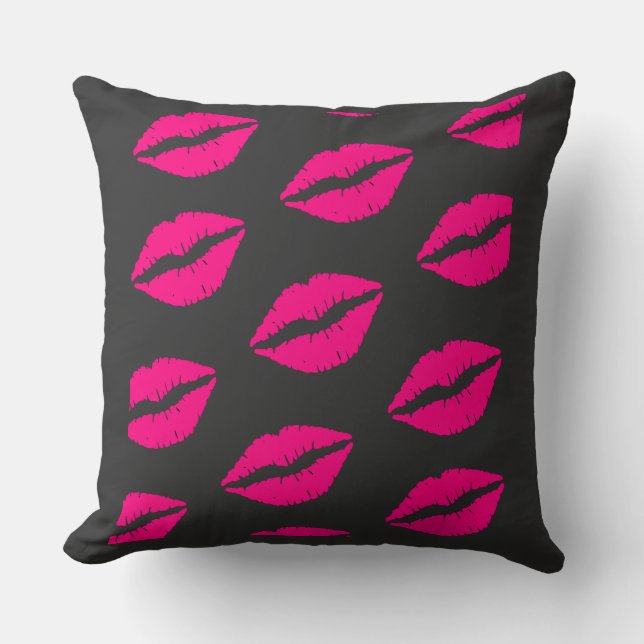 Hot Pink Lips Pattern Graphic pillow Kudde (Framsida)