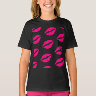 Hot Pink Lips Pattern Graphic T-Shirt