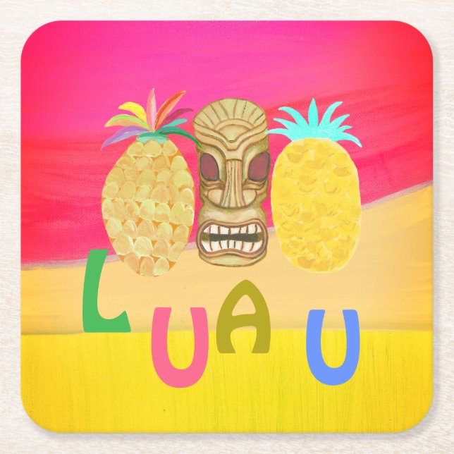 Hot Pink Luau Underlägg Papper Kvadrat (Framsidan)