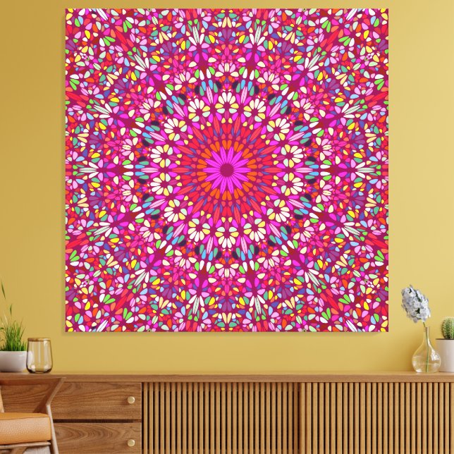 Hot Pink Mandala – Premium Wrapped Canvas Radiance (Insitu (Vardagsrum))
