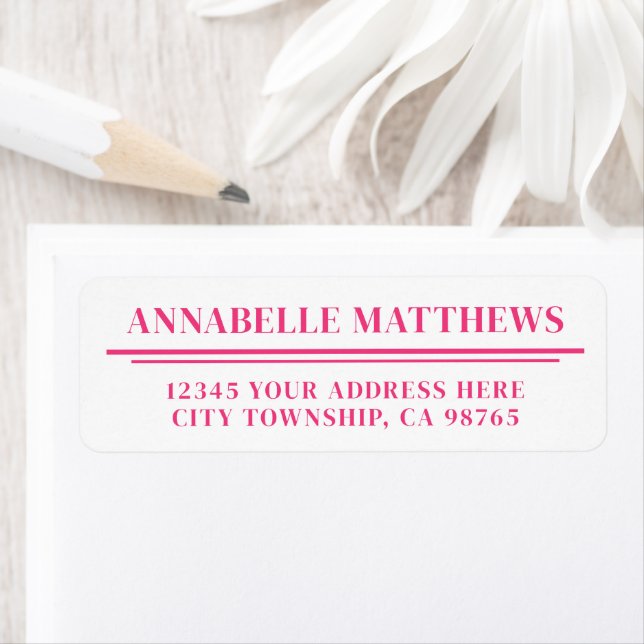 Hot Pink Minimalist Return Address Returadress Etikett (Insitu)