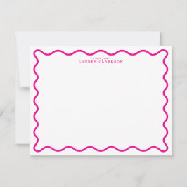 Hot Pink Modern Wavy Border Note Card Inbjudningar