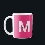 Hot Pink Monogram Kaffemugg<br><div class="desc">Personalized Modern Glamorous Magenta Hot Pink Initial Name Monogram Coffee Mug. This stylish mug combines a modern minimalist vibe with a glamorous, personal touch, perfect for any coffee or tea lover. Featuring bold white initials on a vibrant magenta hot pink background and your name in sleek black typography, the luxury...</div>