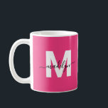 Hot Pink Monogram Kaffemugg<br><div class="desc">Personalized Modern Glamorous Magenta Hot Pink Initial Name Monogram Coffee Mug. This stylish mug combines a modern minimalist vibe with a glamorous, personal touch, perfect for any coffee or tea lover. Featuring bold white initials on a vibrant magenta hot pink background and your name in sleek black typography, the luxury...</div>