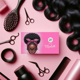 Hot-Pink och Blush Afro Frisörsalong Varumärke Visitkort