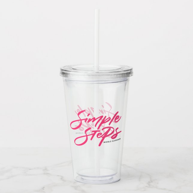 Hot Pink Simple Steps Quote Modern Calligraphy Take Away Mugg (Framsida)