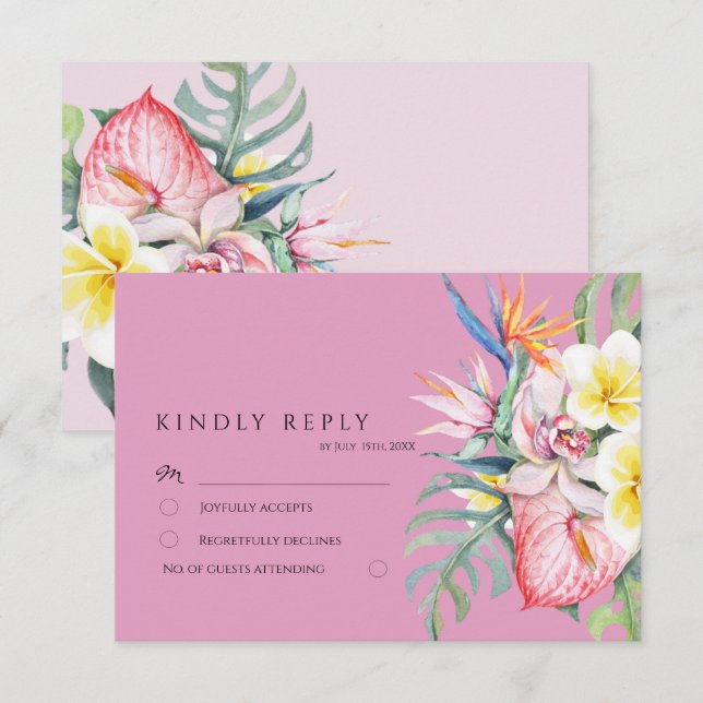 Hot Pink Tropical Floral Botanical Wedding OSA Kort (Fram/baksida)