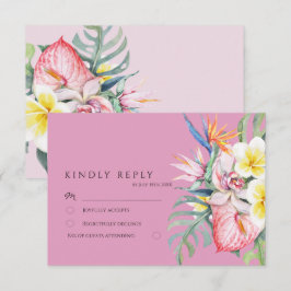 Hot Pink Tropical Floral Botanical Wedding Tilläggskort