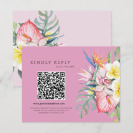 Hot Pink Tropical Floral Hawaii QR Code Wedding OSA Kort