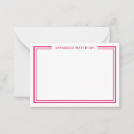 Hot Pink Two Border Minimalist Name Monogram Anteckningskort