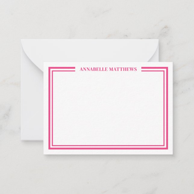 Hot Pink Two Border Minimalist Name Monogram Anteckningskort (Framsida)