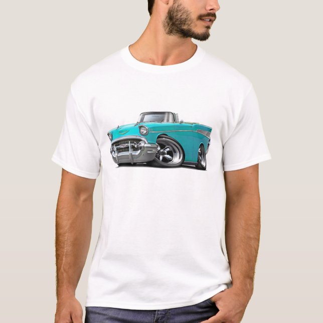 Hot rod 1957 för Chevy Belair turkoscabriolet Tee Shirt (Framsida)