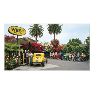 Hot rod at a gas station in os Angeles  1969 Fototryck