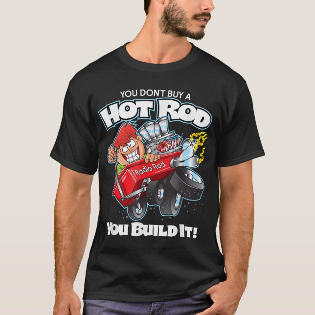Hot rod Builder Red Wagon Blown Engine-bil T Shirt (Framsida)