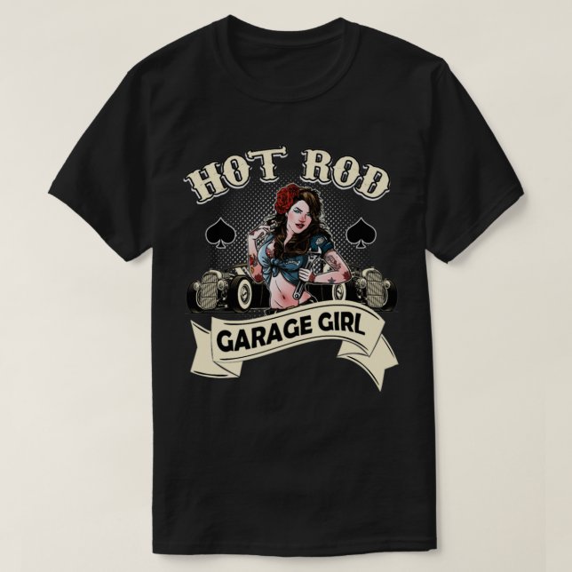 Hot rod Chick Pin Up Girl Rockabilly T Shirt (Design framsida)