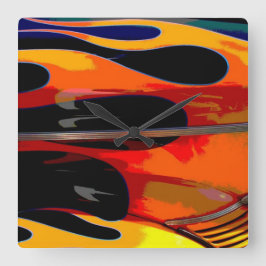 Hot rod Flames Fyrkantig Klocka