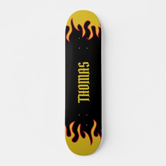 Hot rod Flames Gult och Black Personlig Mini Skateboard Bräda 18,5 Cm (Framsida)