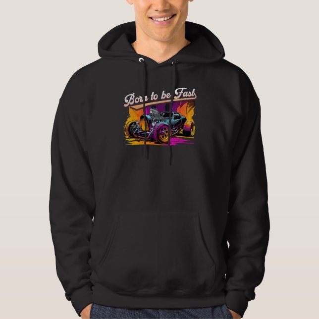 Hot rod, född för att vara snabb, muskelbil Råtta  Hoodie (Framsida)