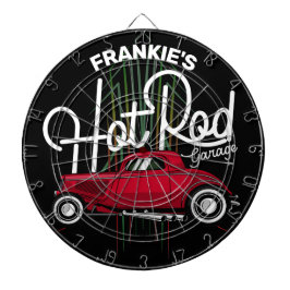 Hot rod Garage CUSTOM NAME Deluxe Streck bil Darttavla