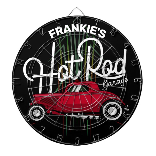 Hot rod Garage CUSTOM NAME Deluxe Streck bil Darttavla (Framsidan)
