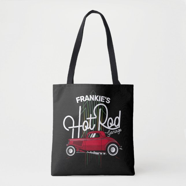 Hot rod Garage CUSTOM NAME Deluxe Streck bil Tygkasse (Framsida)