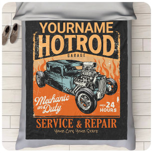 Hot Rod Garage Personalized NAME Mechanic Shop Fleecefilt