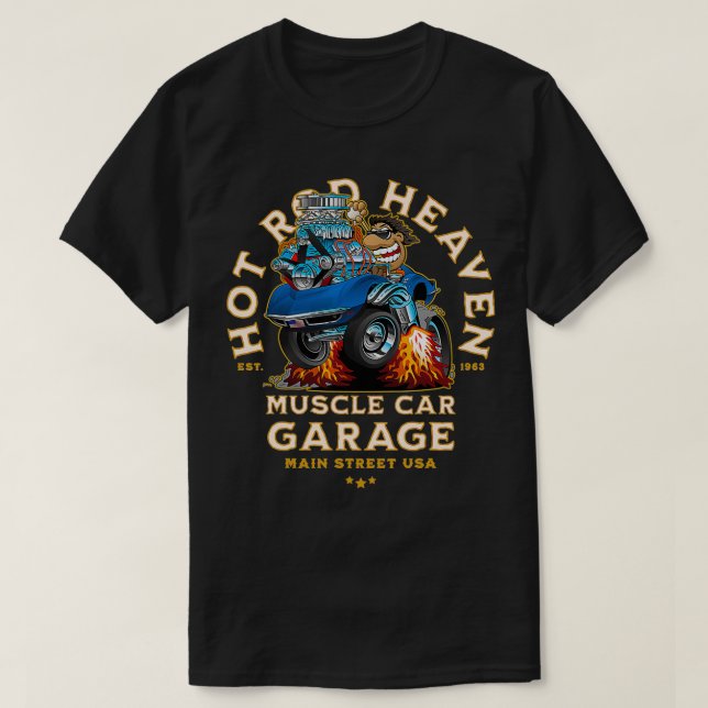 Hot rod Heaven Muscle Car Garage USA Classic Car a T Shirt (Design framsida)
