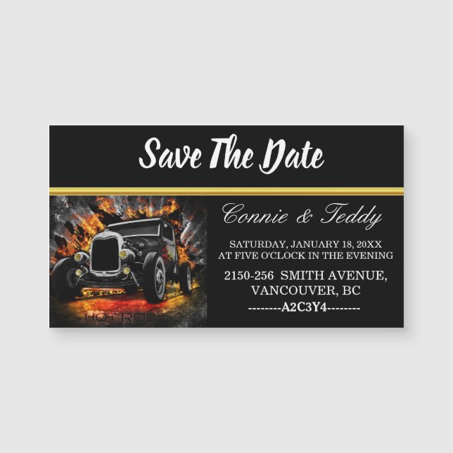 Hot rod party Bröllop spara datum (Framsida)