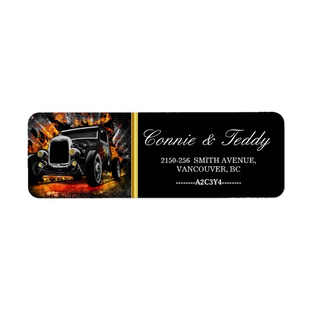 Hot rod party eleld Bröllop Lable Returadress Etikett (Framsidan)