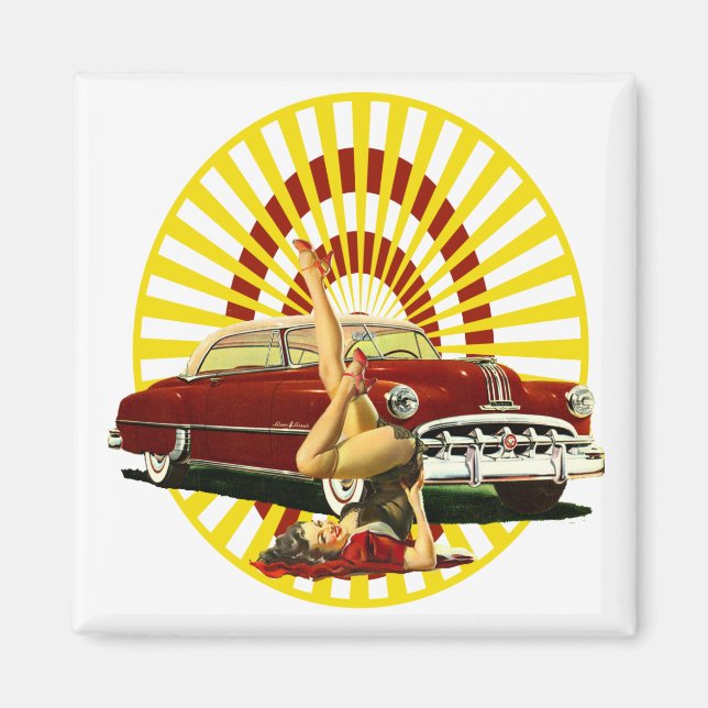 Hot rod Pin Up Girl Magnet (Framsidan)