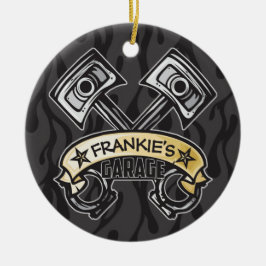 Hot rod Pistons Ghost Flames Custom NAME Garage Julgransprydnad Keramik