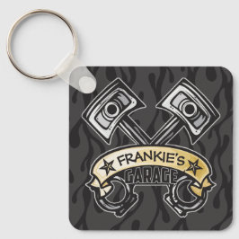 Hot rod Pistons Ghost Flames Custom NAME Garage Nyckelring