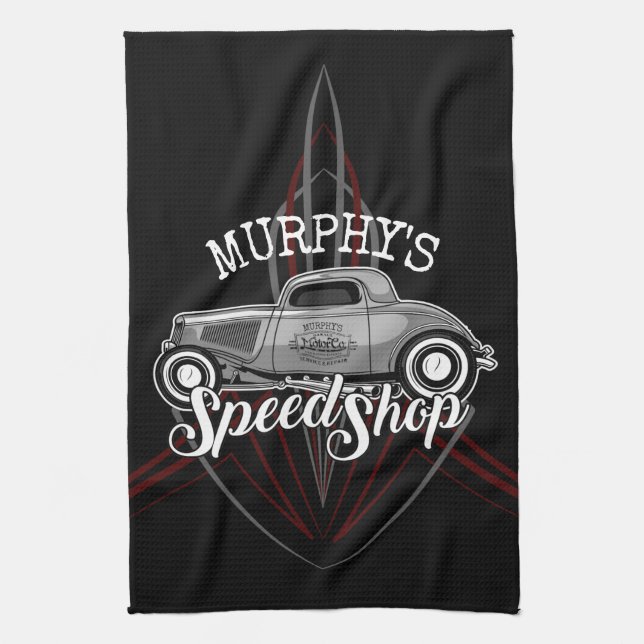 Hot rod Speed Shop CUSTOM NAME Streck Garage Kökshandduk (Vertikal)