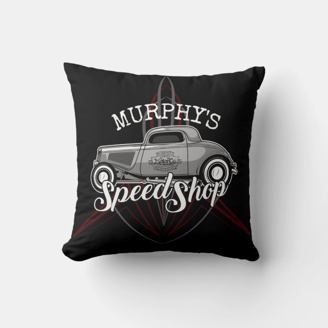 Hot rod Speed Shop CUSTOM NAME Streck Garage Kudde (Framsida)