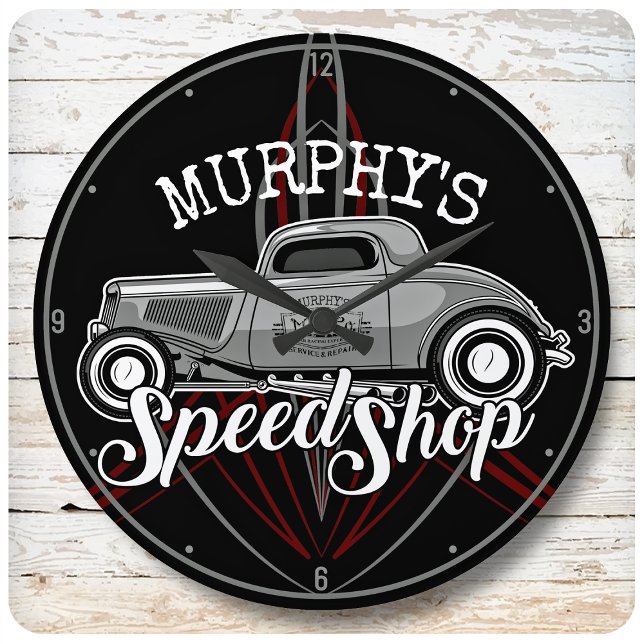 Hot rod Speed Shop CUSTOM NAME Streck Garage Stor Klocka (Skapare uppladdad)