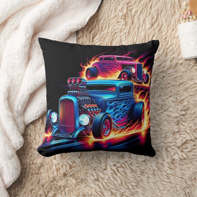 Hot rod tävla genom ett elände i skymningen kudde (Filt)
