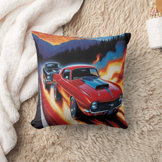Hot rod tävla vid solnedgång i bergsområden kudde (Filt)