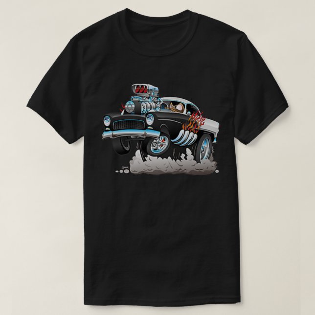 Hot rod Usa Funny Classic Muscle Car Tecknad Illus T Shirt (Design framsida)