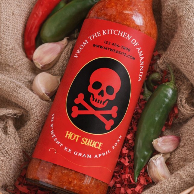 Hot sauce with skull on label vinetikett (Skapare uppladdad)