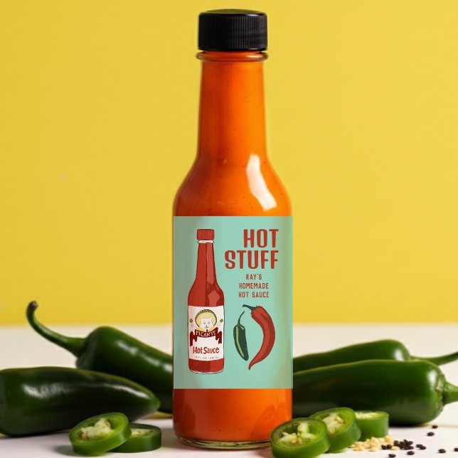HOT STUFF Spicy Hot Sauce Jalapeños Chiles Mat Etikett (HOT STUFF Spicy Hot Sauce Jalapeños Chiles Food Label
)
