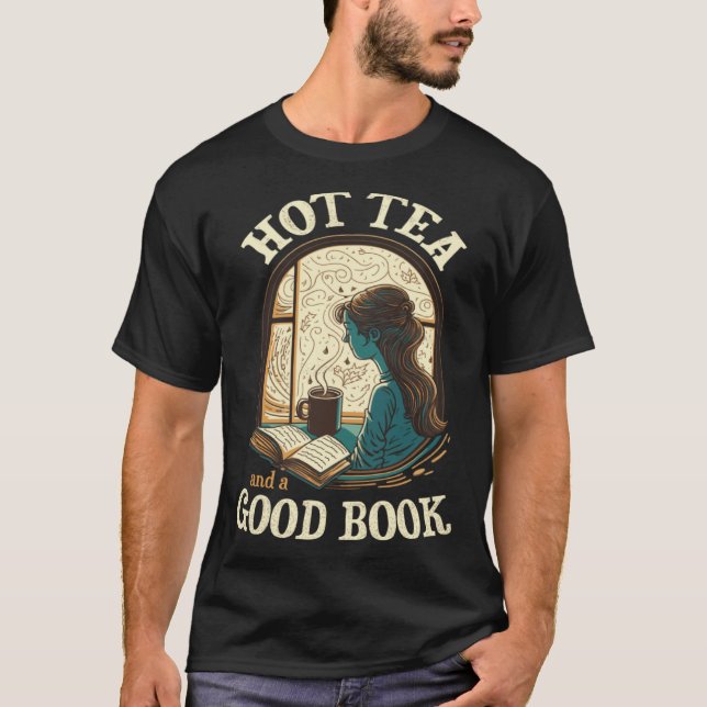 Hot Tea and a Good Book Reader Drinking Window Cal T Shirt (Framsida)