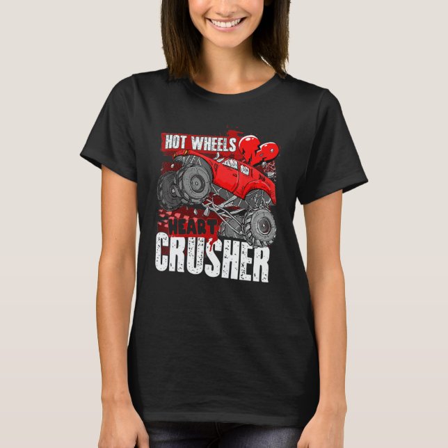 Hot Wheel Valentines Day Hearts Crusher Monster Tr T Shirt (Framsida)