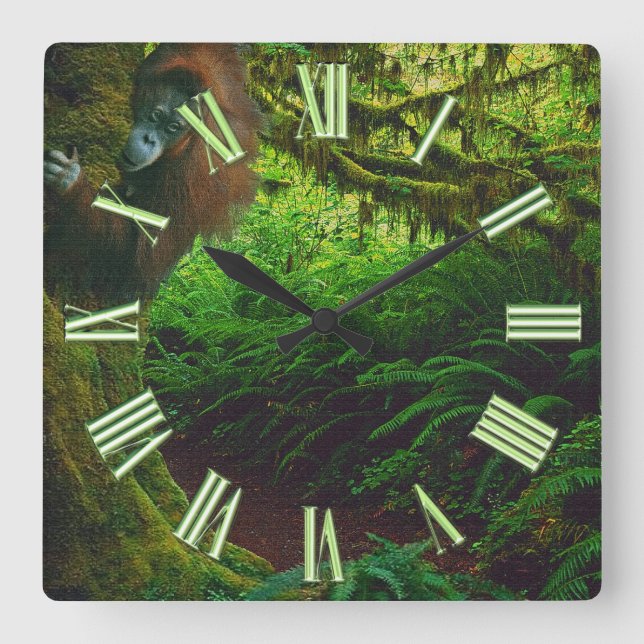 Hotad Orangutan & Rainforest Primate bild 2 Fyrkantig Klocka (Framsida)