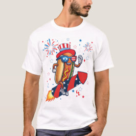 Hotdog 4 juli Patriotisk raket & fyrverkerier T Shirt