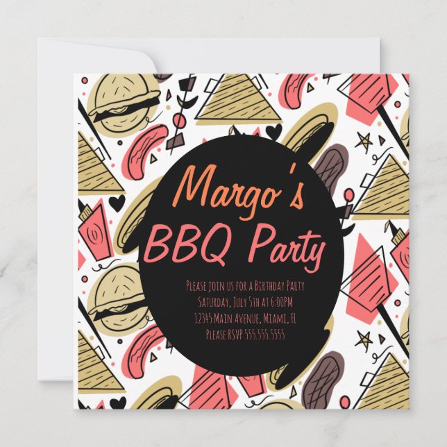 Hotdog Burger Doodle BBQ Birthday Mönster Postcar (Framsida)