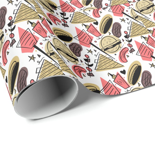 Hotdog Burger Doodle BBQ Birthday Mönster       Presentpapper (Rullad Hörn)