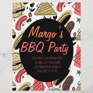 Hotdog Burger Doodle BBQ Födelsedagsmönster Flyer