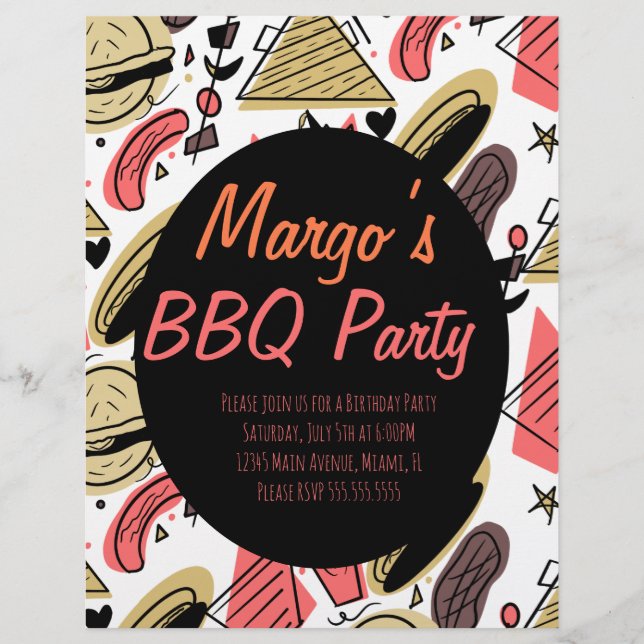 Hotdog Burger Klotter BBQ Födelsedagsmönster  Flye Reklamblad (Framsidan)