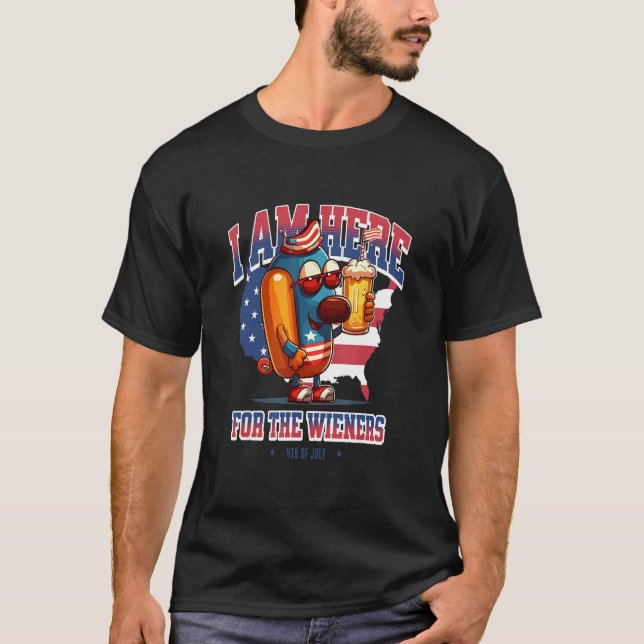 Hotdog Funny Wiener 4th of July Patriotic T Shirt (Framsida)