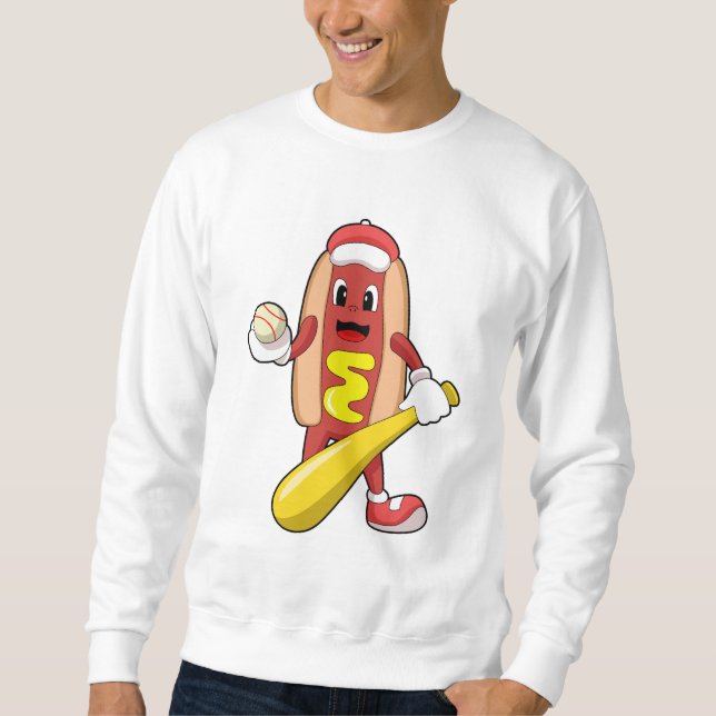 Hotdog i Baseball med Baseball fladdermus Lång Ärmad Tröja (Framsida)